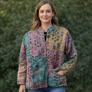 New Sacred Threads patchwork floral jacket coat as S/M